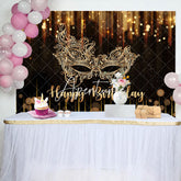 Aperturee - Black Gold Mask Glitter Bokeh Happy Birthday Backdrop